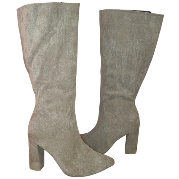 NWOT Tall Knee-Hi Women’s Faux Suede Dress Boots 4” Heel Taupe SZ 8-1/2” (EU39) - Picture 3 of 9
